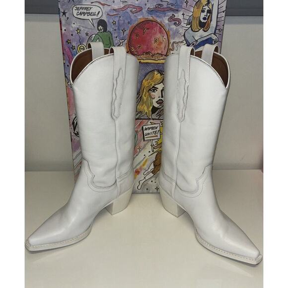 Jeffrey Campbell Cowboy Boots Size 7 White Leather Rancher Country Western Boho - Picture 2 of 7